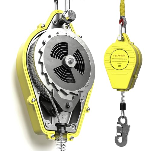 WQV 23ft Self Retracting Lifeline, 330LBS Fall Arrest Fall Protection, Heavy Duty Retractable Safety Lanyard Rope Aluminum Alloy Lifeline Self Locking Hooks for Construction Roofing Tower Crane