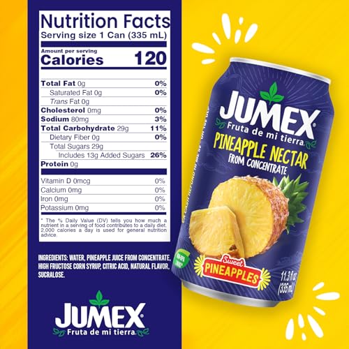 Image of Jumex Pineapple Juice Nectar - Made with Fresh Fruit Puree from Concentrate for Tropical Fruit Smoothie Mix, Cocktail Mixers & Kids Drinks & Beverages - 11.3oz, 120 Pack Pineapple Juice Cans