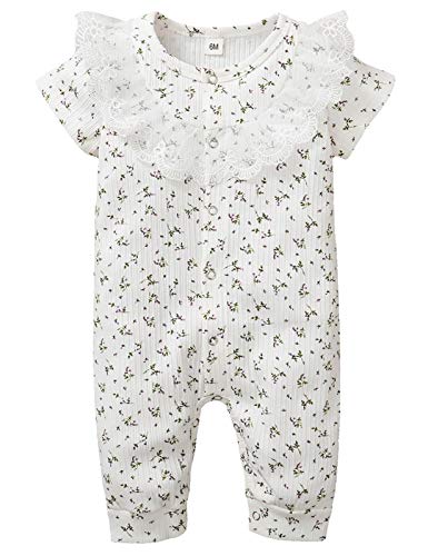 Baby Girls' Romper Jumpsuit, 100% Cotton One-Piece Coverall Floral Outfits 18M Orange-Flower