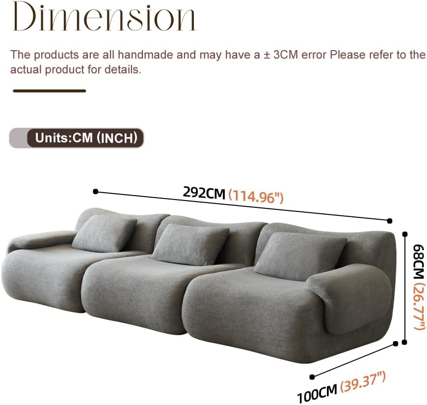 114” Modular Sectional Sofa, Sponge Sofa for Living Room, Compressed Sectional Sofa, Light Gray