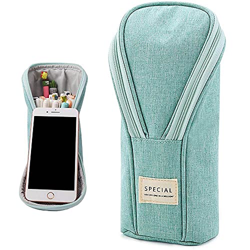 Pencil Case Papelería, Bolsa Lápiz Portable Organizador, Bolsa de Lápices Vertical, Estuche Vertical Lápices, Estuche Bolígrafo Vertical, para Papelería, Cosmética, Verde Menta Cover