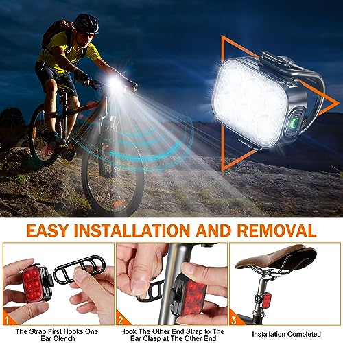 Bike Lights, Combination of Bike Front Light and Tail Light, IP65 Waterproof USB Charging, Equipped with 6 Ultra-Bright LED Beads, 4+6 Lighting Modes, Suitable for Riding at Night.