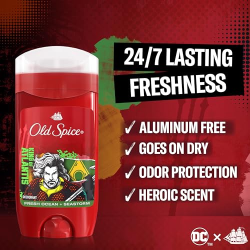 Image of Old Spice Aluminum Free Deodorant for Men, 24 /7 Freshness, Long Lasting Protection, Smell Like a Hero, Aquaman, Fresh Ocean and Seastorm Scent, 3 Ounce (Pack of 12)