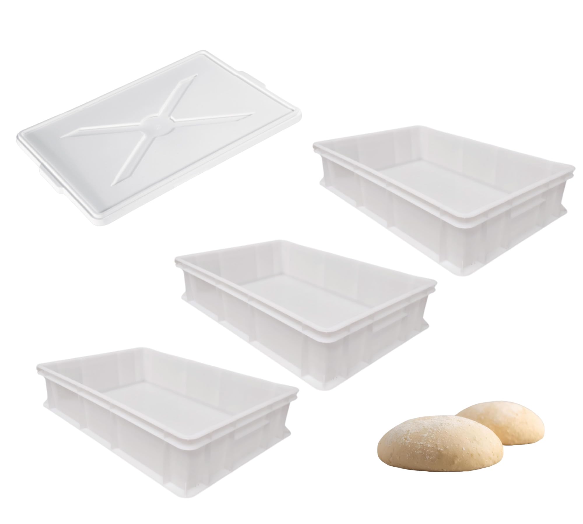 OPIROS Set 3 Contenitori Portaimpasto 1 Coperchio mod. Bakery cm.60x40x10 Cassette Lievitazione Per Alimenti Impilabili Made In Italy