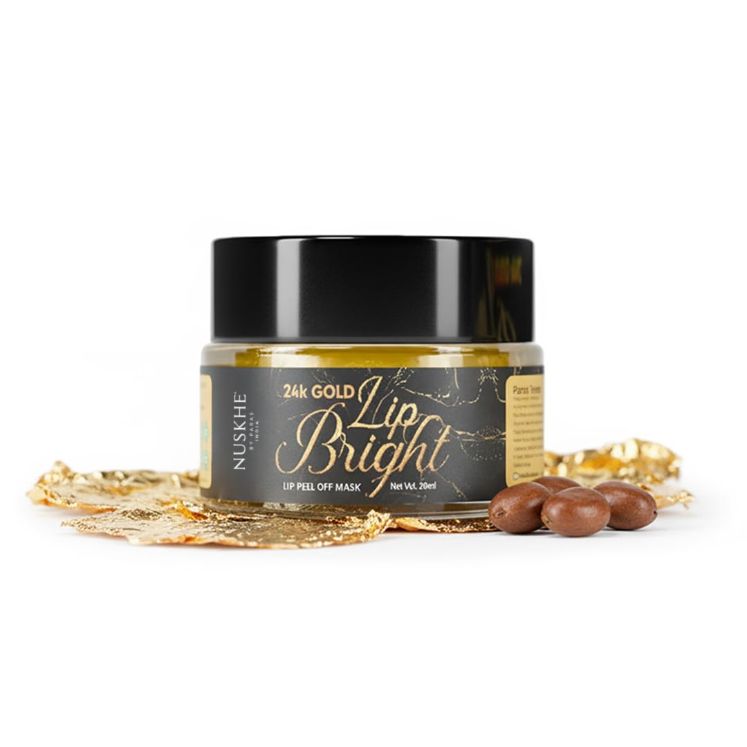 Nuskhe By Paras | Lip Bright Peel Off Mask for Dark & Dry Lips | Helps Reduce Pigmentation | Gold Leaf, Jojoba Oil & Aloe Vera | Soft Smooth Lip Care | 20ml