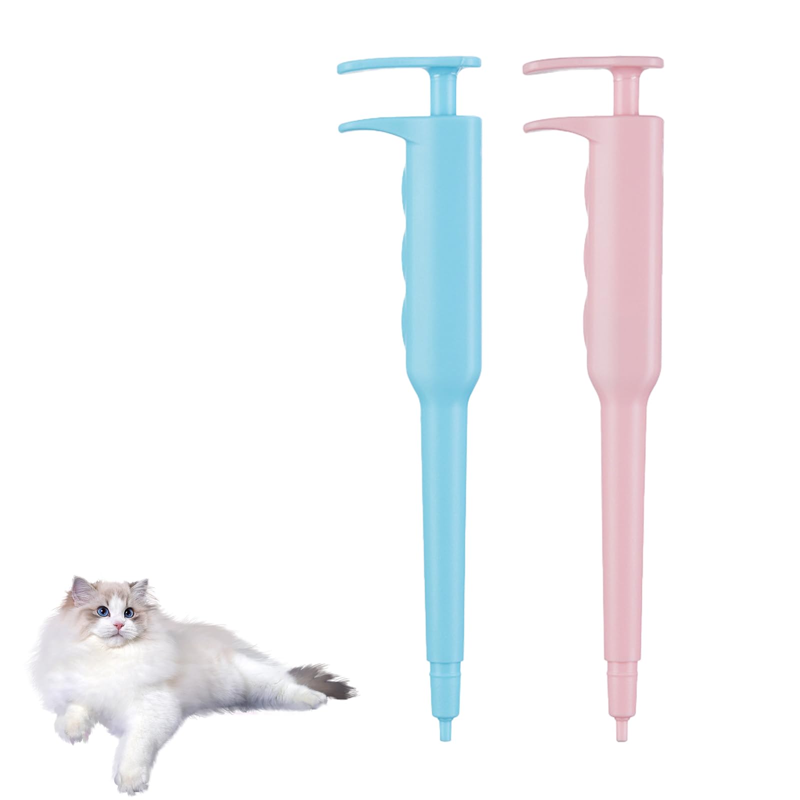 YISAIKR 2 Pack Pet Pill Popper for Cats Dogs, Reusable Medicine Feeder with Soft Tip, Ergonomic Tablet Dispenser for Small Animals (Pink and Blue)