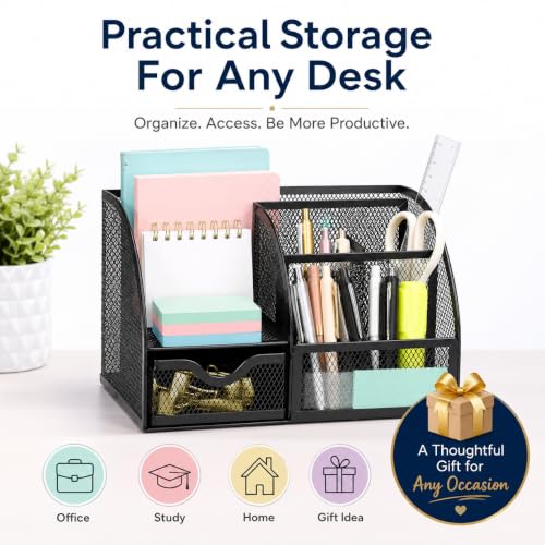 Image of Exerz Desk Organiser Mesh Desk Tidy Pen Holder Multifunctional Organizer Ex348 - Black