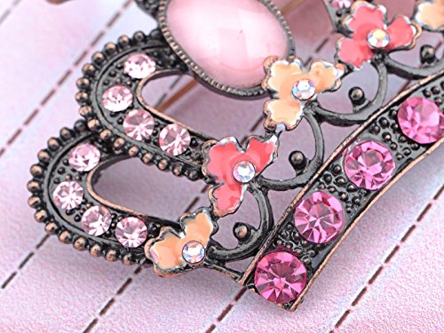 Image of Alilang Antique Brass Tone Shiny Pink Crystal Rhinestones Princess Queen Crown Brooch Pin