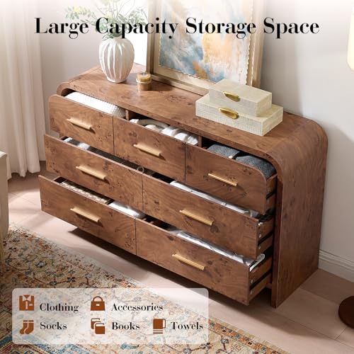 Image of Curved Drawer Dresser for Bedroom with 7 Drawers, 54'' Wide Chest of Drawer