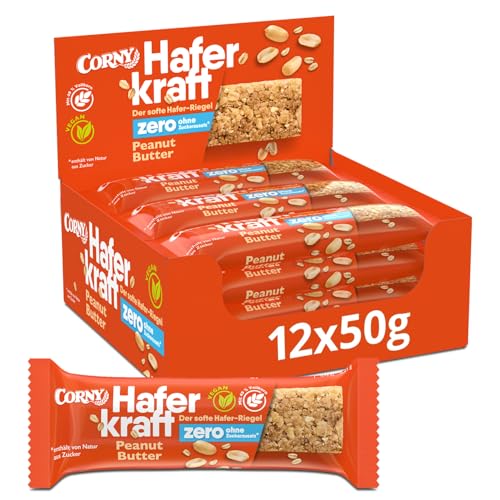 Haferriegel Corny Haferkraft Zero Peanut Butter | Ohne Zuckerzusatz | 12 x 50 g