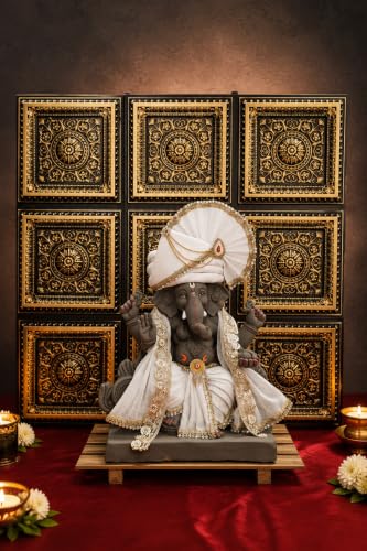 Image of SATYAM KRAFT 9 Piece Ganpati Bappa Backdrop, janmashtami Decor | Wall Panels (9 pcs set) | 30 x 30 CM Each Panel | 90 x 90 CM DIY Mandap Background | 9 Panels | Includes Double-Sided Tape (Copper)