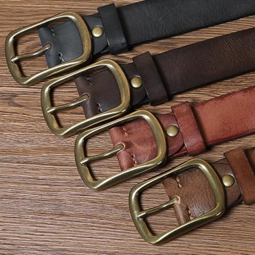 Men Women 38mm Wide Genuine Cowhide Leather Belt Casual Jean Handmade Waist Strap with Heavy Duty Bronze Metal Buckle4