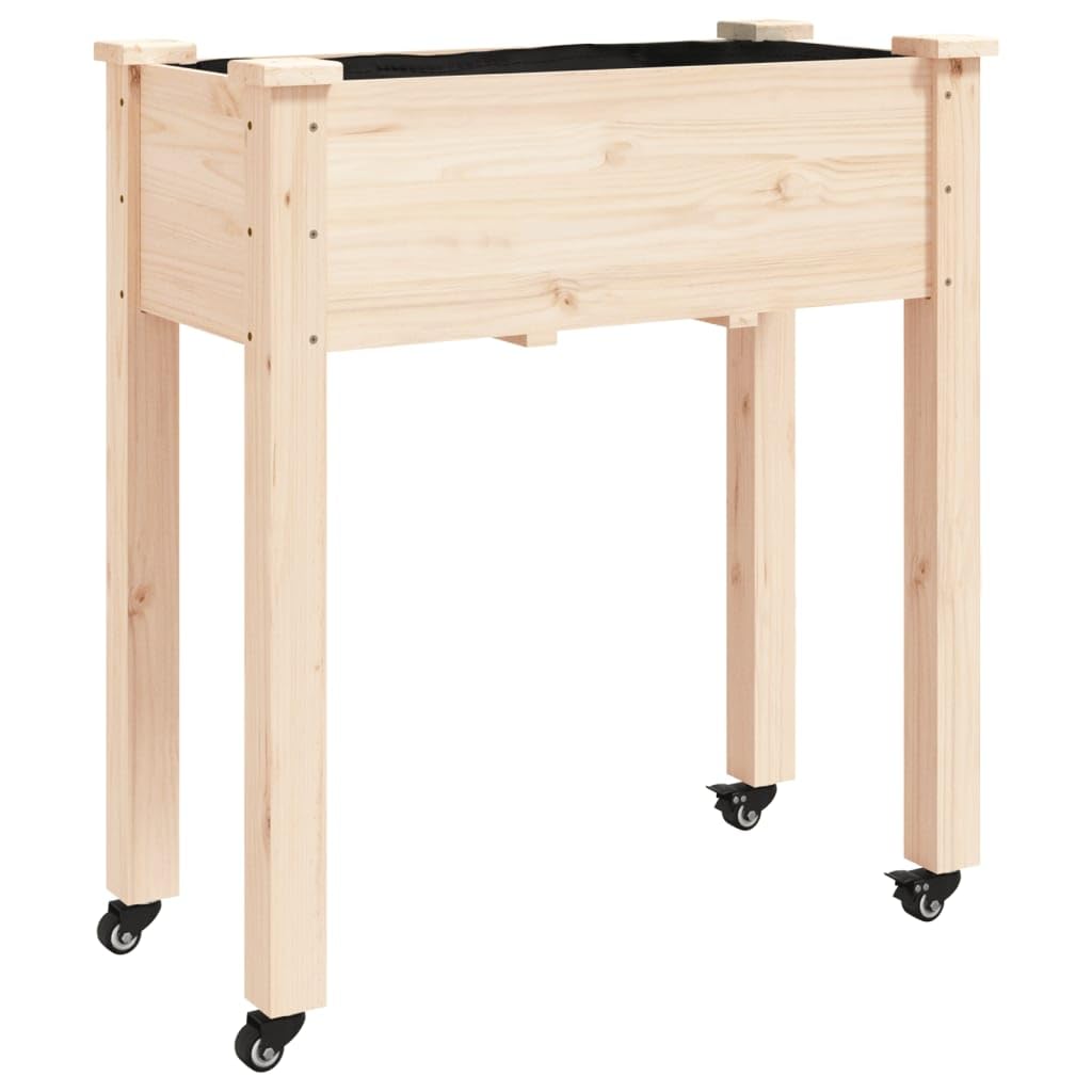 Fioriera con Ruote e Fodera Legno Massello Abete 71x37x80 cm | Vaso rialzato per orto e fiori su balcone o terrazzo, facile da spostare e ideale per giardinaggio domestico.
