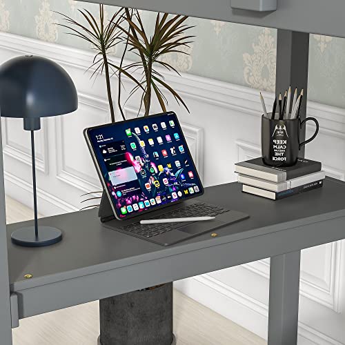 Twin Loft Bed With Built-In Desk,Grey L79.50 *W43.6 */H65 #TOP5