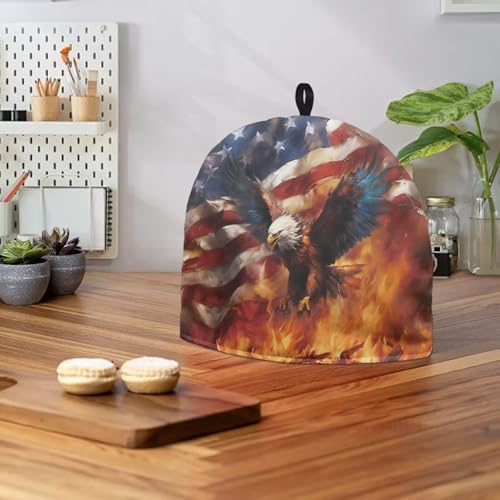 Image of Tea Cosy Tea Pot Cozies Cover Insulating Keep Warm Teapot Dust Cover Gift for Holiday Home Party Decor July 4th Patriotic American Flag Eagle Flame Print