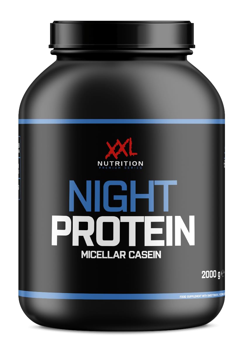XXL Nutrition - Night Protein - Micellar Casein Protein Pulver - Hochwertiges Kasein Eiweißpulver - 2000 Gramm - Erdbeere