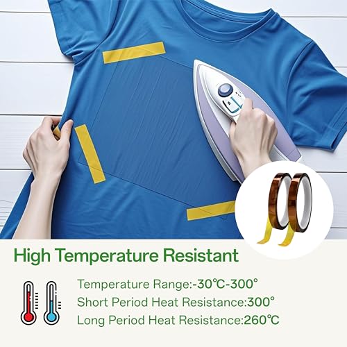 Image of Heat Tape, 4 Rolls High Temperature Heat Resistant Tape, Kapton Tape for Sublimation, Heat Press, Circuit Board, Soldering, Thermal Tape, 10mm&20mm x 33m