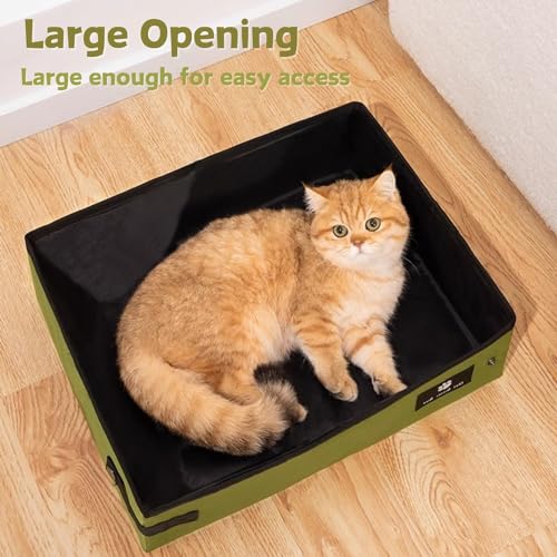Image of Portable Foldable Cat Litter Box - Waterproof, Leak-Proof for Outdoor Camping, Hotel Stays, Road Trips - Travel Essentials for Cats & Kittens (Green, Large)