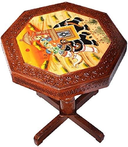 Hindoro Wooden Round Shape Coffee Table (Brown) (18 INCH)
