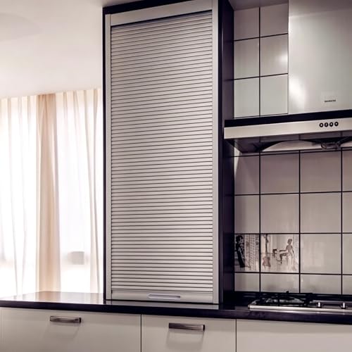 Xyrona Volet Roulant Manuel Porte Coulissante Argentée pour Meuble de Cuisine, Portes à Tambour Verticales Anti-poussière, Porte de Remplacement...