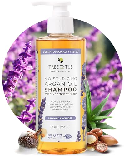 Tree to Tub Lavender Dry Hair Shampoo for Sensitive Scalp - Gentle Hydrating Dry Scalp Shampoo for Women & Men, Moisturizing Sulfate Free Shampoo w/Organic Argan Oil, Chamomile, All Natural Aloe Vera