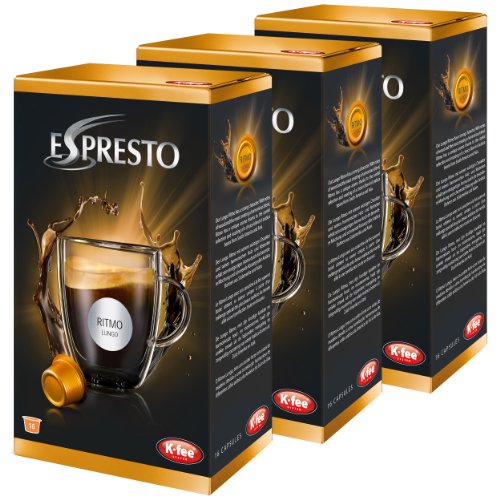 K-Fee Espresto Ritmo, Café, Caffe Crema, Arabica, Intensité 5, 3 Boîtes, 3 x 16 Capsules
