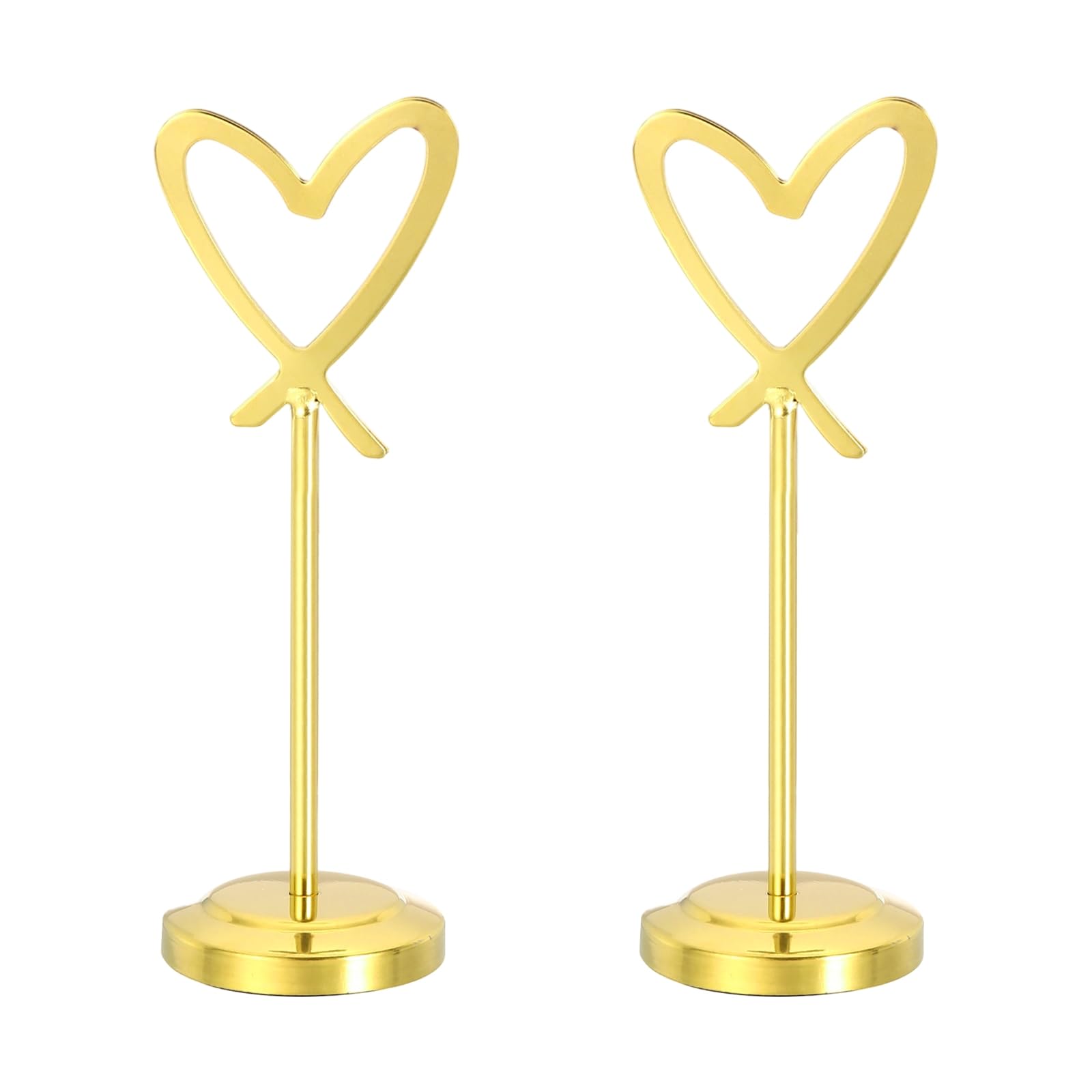 PATIKIL 2 Pcs Stainless Steel Table Number Holder, 150 x 52 mm Mini Place Card Holders Heart-Shaped Table Sign Holders for Restaurant Hotel Cafe Wedding Party Office, Gold