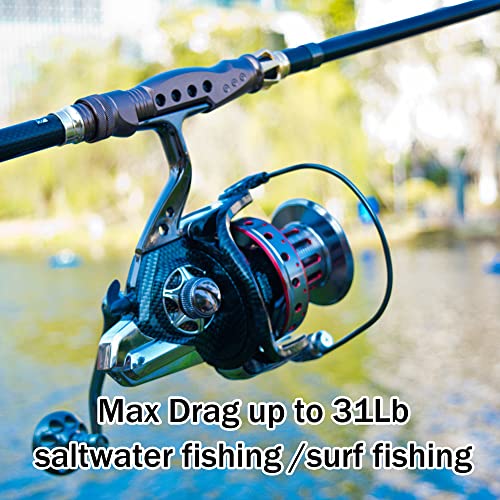 Image of Fishdrops Surf Spinning Reel, Size 10000 12000 Saltwater Fishing Reels, Full Metal Frame 31 LBs Max Drag, 10+1 Stainless BB Ultra Smooth Powerful, High Capacity Long Casting Spinning Reels