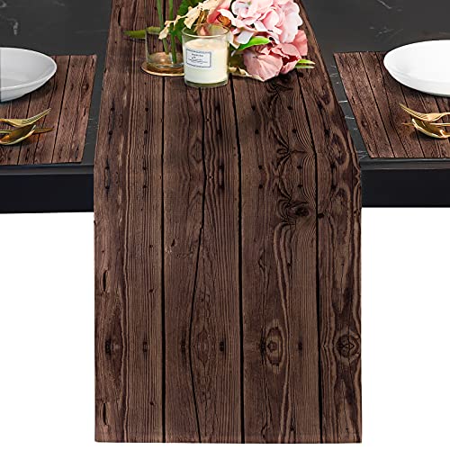 Brown Linen Burlap Table Runner 72 inch Dresser Scarves,Retro Country Farmhouse Wood Grain Kitchen, for Farmhouse Dinner, Holiday Party, Wedding, Event Decoration（13"x72"）