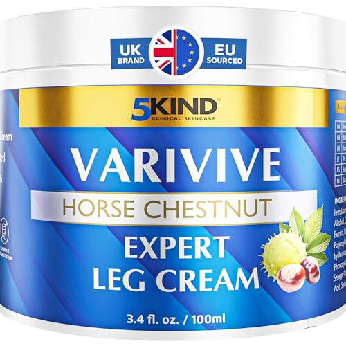 5Kind Varivive Horse Chestnut Expert Leg Cream 100ml (Formally Varicose Veins Cream) - with Zinc Arnica & Avocado Oil - Improve Appearance & Feel Over Time - Varicose Veins Treatment for Legs