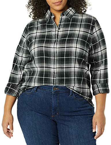 Image of Amazon Essentials Women's Regular-Fit Long-Sleeve Lightweight Plaid Flannel Shirt with Brushed Finish, Shirttail Hem
