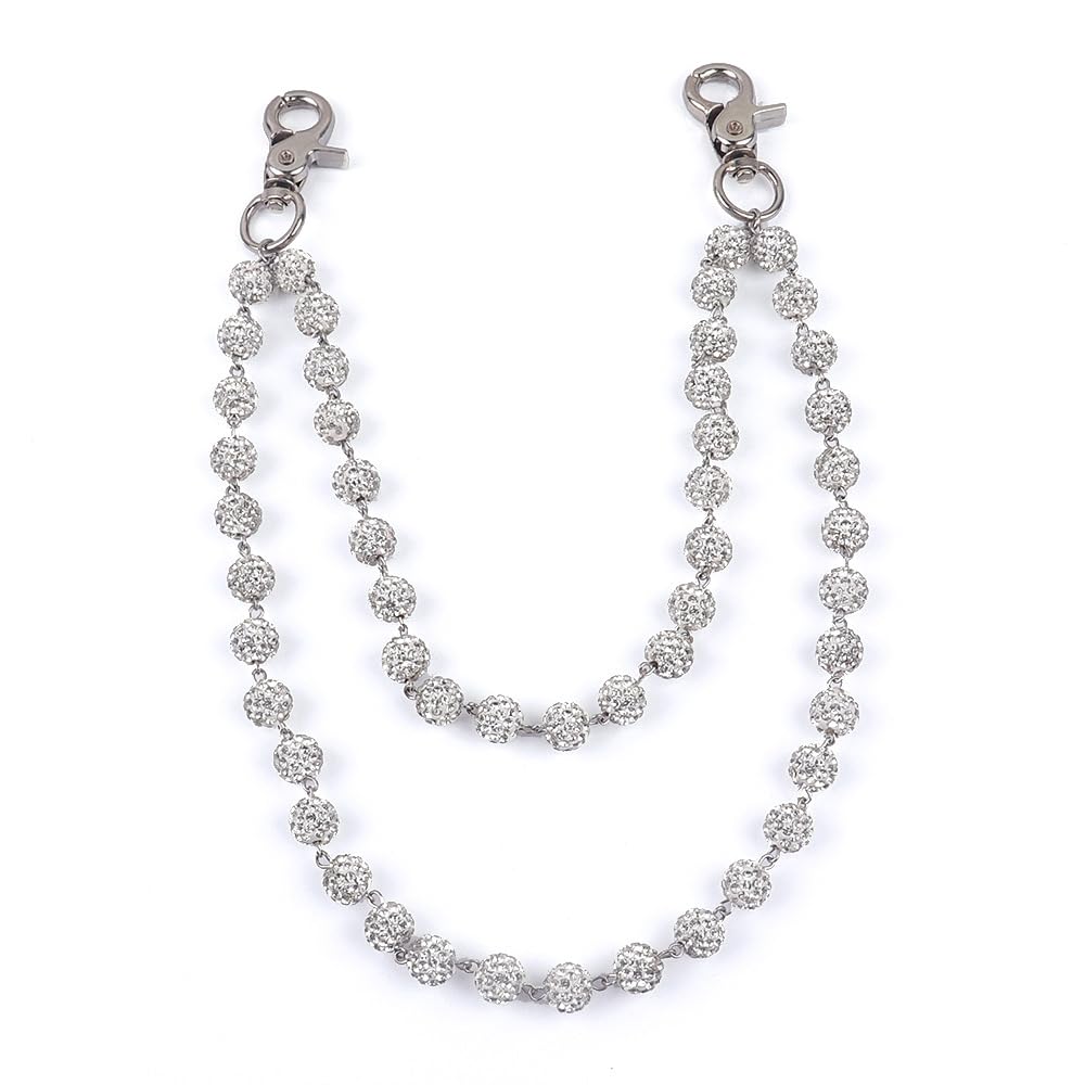 Rhinestone Ball Jeans Chain, Double Layer Crystal Waist Chain, Silver &amp; Blue Sparkly Bling Pants Chain, Hip Hop Belt Chain Accessories for Women Men, Y2K Punk Aesthetic for Party, Festival, Everyday Wear