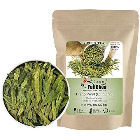FullChea - Longjing Tea - Dragonwell Tea - Chinese Green Tea Loose Leaf - First Grade - Natural Lung Ching Dragon Well - 8oz / 226g Cover