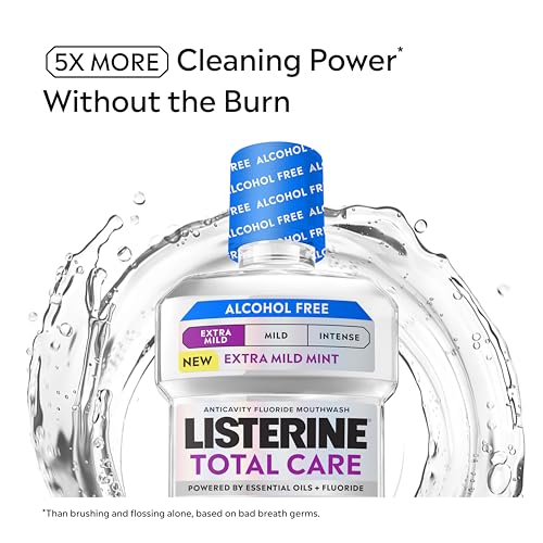 Image of Listerine Mouthwash Total Care Anticavity Treatment for Adults Kills 99.9% of Bad Breath Germs Extra Mild Mint No Burn Alcohol Free Fluoride Mouthwash, 33.8 fl oz