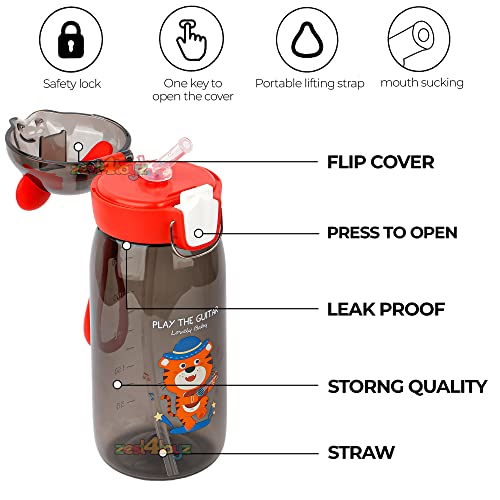 Image of Zest 4 Toyz Water Bottle for Kids Cute Cartoon Sipper Bottle for Kids Water Bottle Anti-Leak BPA Free (550 ML) Teddy Shape (Animal Themed)- Black