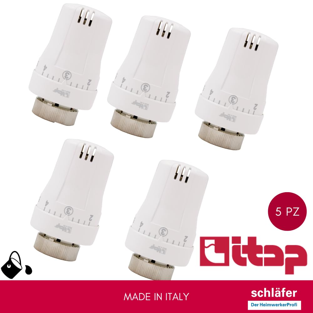 Schläfer 37070105 | Valvola Termostatica per Termosifoni ITAP, Testina di Comando per Radiatore Sensibile a liquido Manopola con Regolazione intervallo Temperatura 0-28 C - Ghiera M30x1,5- Conf. 5PZ