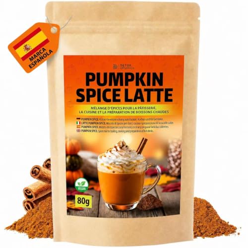 Detox Organica Pumpkin Spice Latte 80g en Polvo | Mezcla de Especias - Bebidas, Postres en Bolsa Resellable