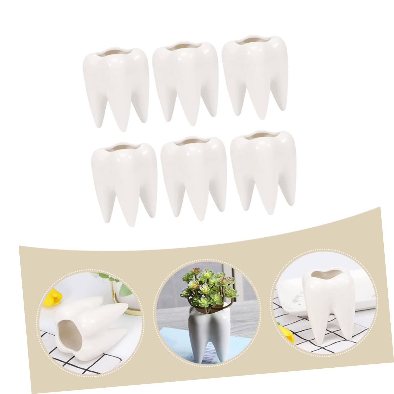 POPETPOP Białe Ceramiczne Doniczki Z Wzorem Zębów 6 Sztuk Małe Stylowe Dekoracje Do Domu Rośliny Doniczkowe