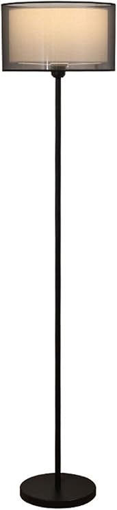 FWZJ Vloerlamp dimbaar, hoge lamp afstandsbediening, staande lamp metaal, 3 kleurtemperaturen, oogverzorging, dubbele stoffen lampenkap, voor kamer slaapkamer kantoor, E27, zwart