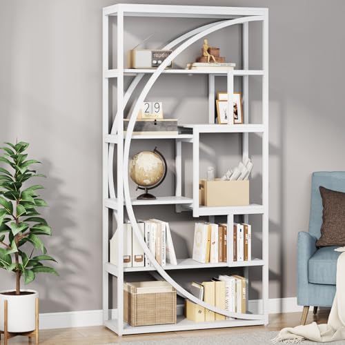 Image of Tribesigns Bookshelf, Modern 5-Tier Etagere Bookcase, 70.8 inch Tall Bookshelf with 8 Open Storage Shelf, Book Shelf Display Tack Shelving Unit for Home Office Living Room, White