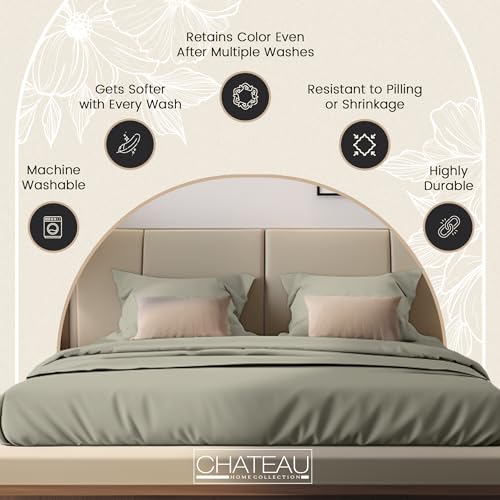 CHATEAU HOME COLLECTION 100% Organic Cotton Sheets Twin Size, Soft & Comfy Breathable 300 Thread Count Deep Pocket Sheets for All Seasons, Machine Washable No Pill Thick Cotton Bed Sheet – Sage