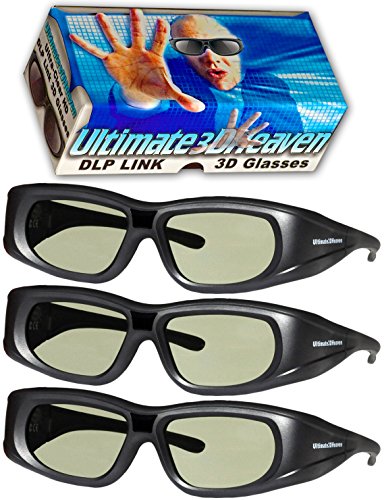DLP LINK 144 Hz 3 PACK Ultra-Clear HD 3D Active Rechargeable Shutter Glasses