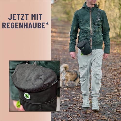 GIZZY® DAS ORIGINAL | Leckerlitasche für Hunde + REGENHAUBE | Leckerlibeutel für Hunde mit praktischer Einhand-Öffnung | Hunde Leckerlitasche für Training & Welpenerziehung | Gassi Tasche Hund [Schw.]