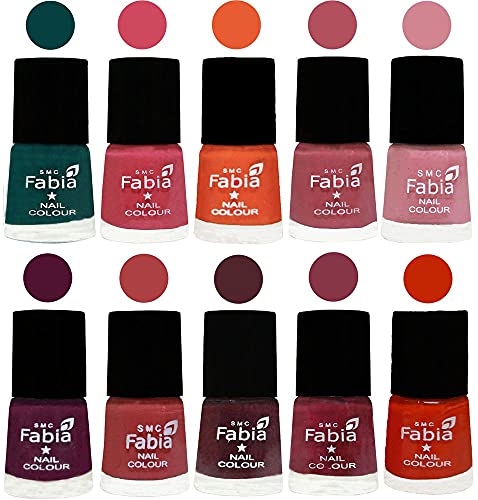 Image of SMC Fabia ALL IN ONE (PACK OF 10), Long Lasting Glossy Nail Polish, 6 ml Each, All Vibrant Colours,02093
