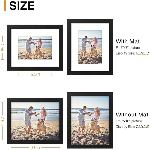 decorUhome 8x10 Picture Frame, Display Pictures 5x7 with Mat or 8x10 without Mat, Wall & Tabletop Display Photo Frame, Black, 6 Pack