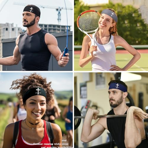 Image of 3pcs Sports Sweat Bands Headbands for Men Sweatbands Skull Workout Cooling Headbands for Men Women Running Headband Hairband Elastic Men's Head Sweat Band for Football