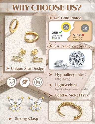 LOLIAS Hypoallergenic Gold Flat Back Earrings for Women-Surgical Stainless Steel Earrings Stacks 20G 14K Gold Hoop Stud Cartilage Earring Flatback Stud Earring Sets for Multiple Piercing Jewelry3