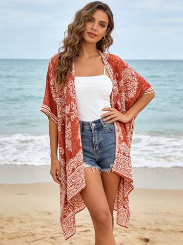 Image of Breezy Lane Women's Kimono Cardigan Summer Swimsuit Coverups Beach Cover Up with Floral Print for Vacation