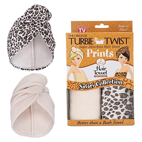 Turbie Twist Microfiber Hair Towel Animal Print 2 Pack (Tan-Leopard) Cover