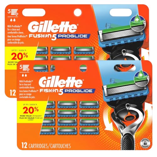 Gillette Fusion5 ProGlide Razor for Men, 12 Blade Refills with Precision Trimmer (Pack of 2)